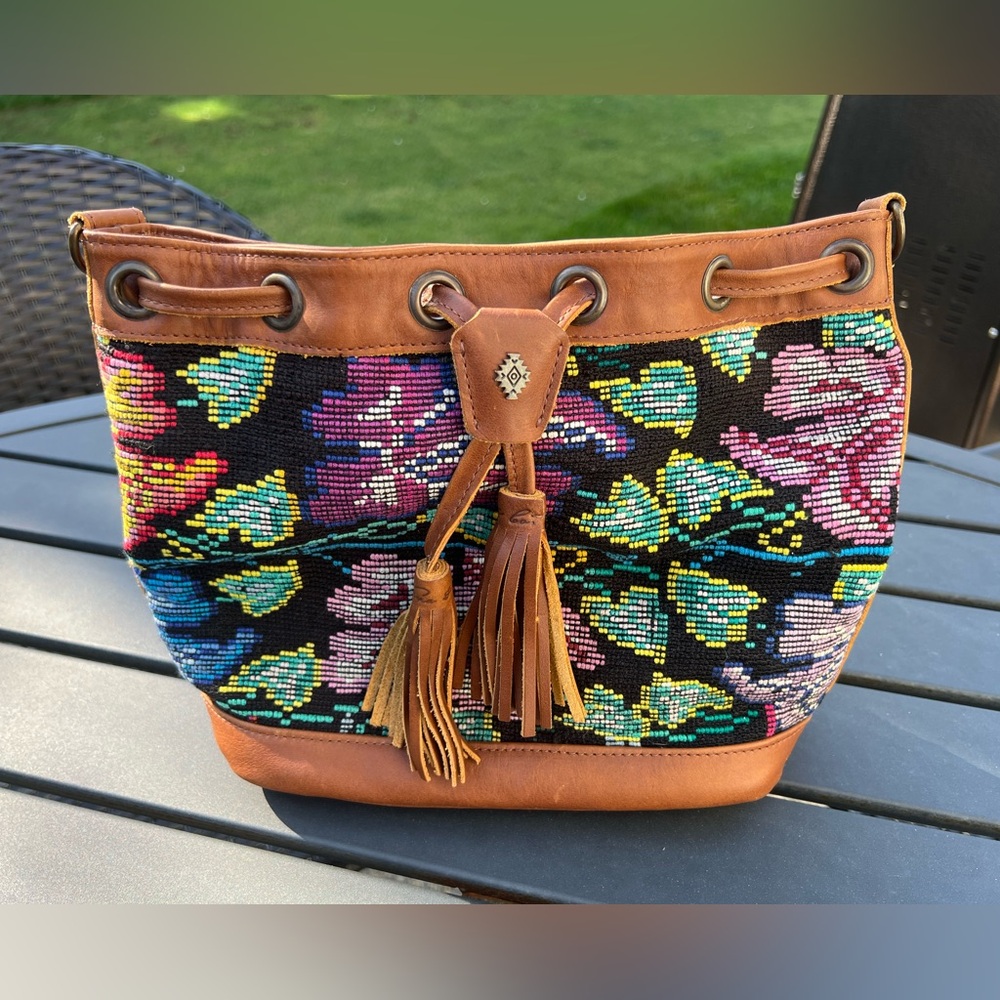 Nena & Co. OOAK Small Bucket Bag with Cafe Leather Trim and Tassel